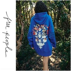 NEW Free People At My Best Embroidered Floral Hoodie Sweatshirt L